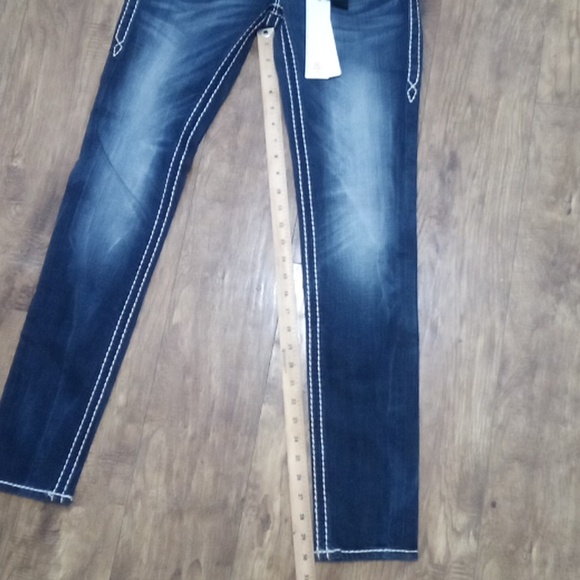 Rock Revival Blue Denim Jeans Skinny Bejeweled Rhinestones Distressed NWT - Picture 12 of 13